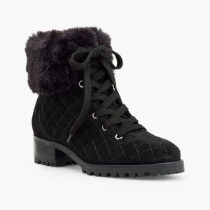 NWOT Talbots Black Suede TISH Quilted Hiking Ankle Boots, Size 9